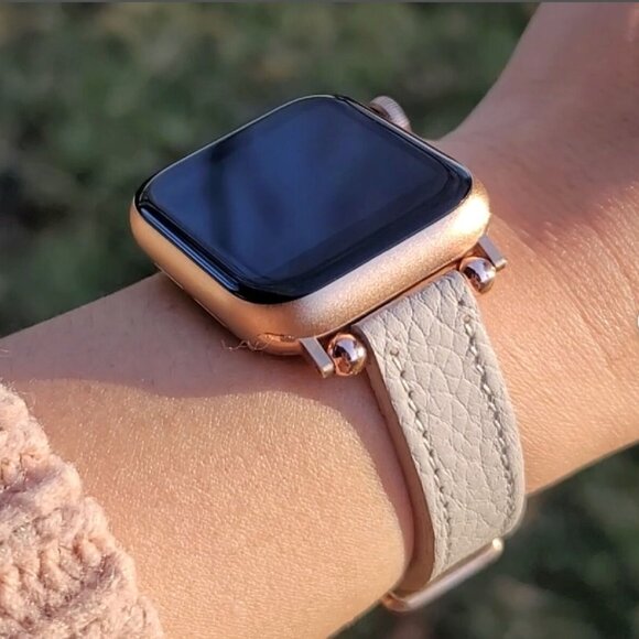 Premium Beige Leather Band for Apple Watch